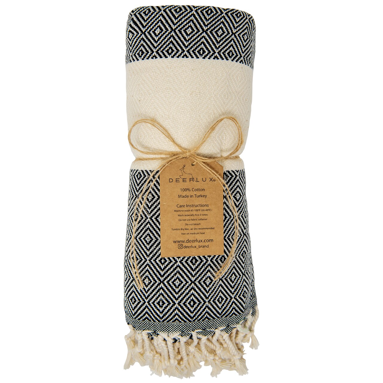 Deerlux 100% Cotton Turkish Bath Towel, 40" x 70" Diamond Peshtemal